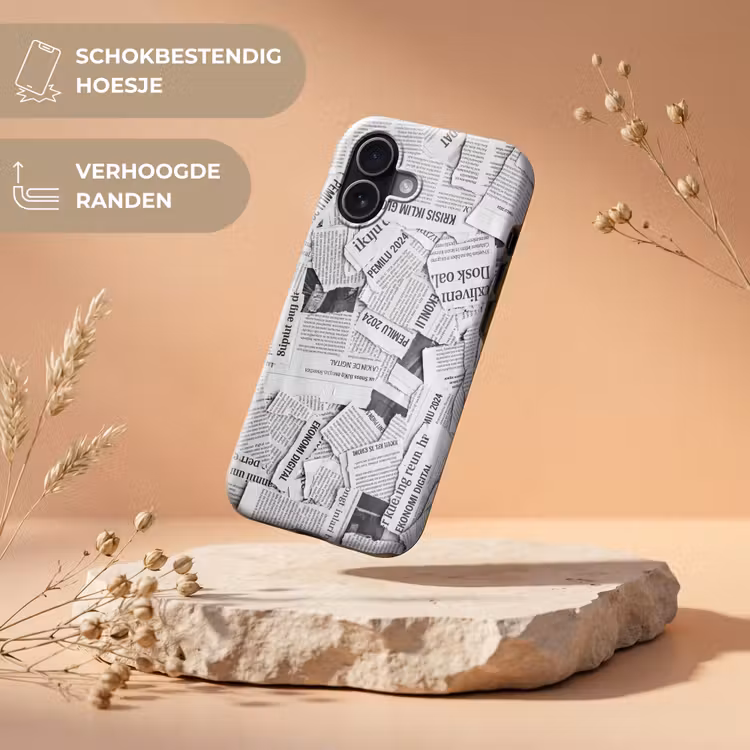 Telefoonhoesje Toughcase - Krant - Versnipperd - Textuur - Zwart-wit - Abstract — 5