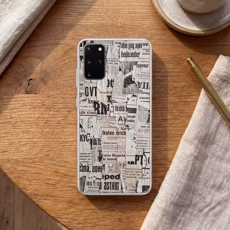 Telefoonhoesje - Krant - Gescheurd - Textuur - Abstract - Zwart-wit — 2