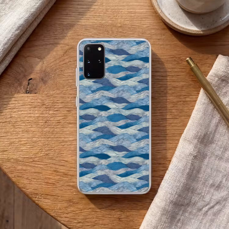 Telefoonhoesje - Getekend - Blauw - Wit - Golvend - Streepjes — 2