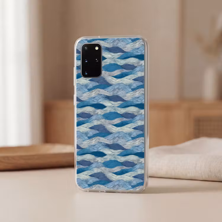Telefoonhoesje - Getekend - Blauw - Wit - Golvend - Streepjes — 3