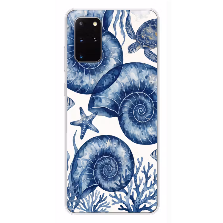Telefoonhoesje - Schelp - Spiraal - Zeeleven - Aquarel - Blauw — 4
