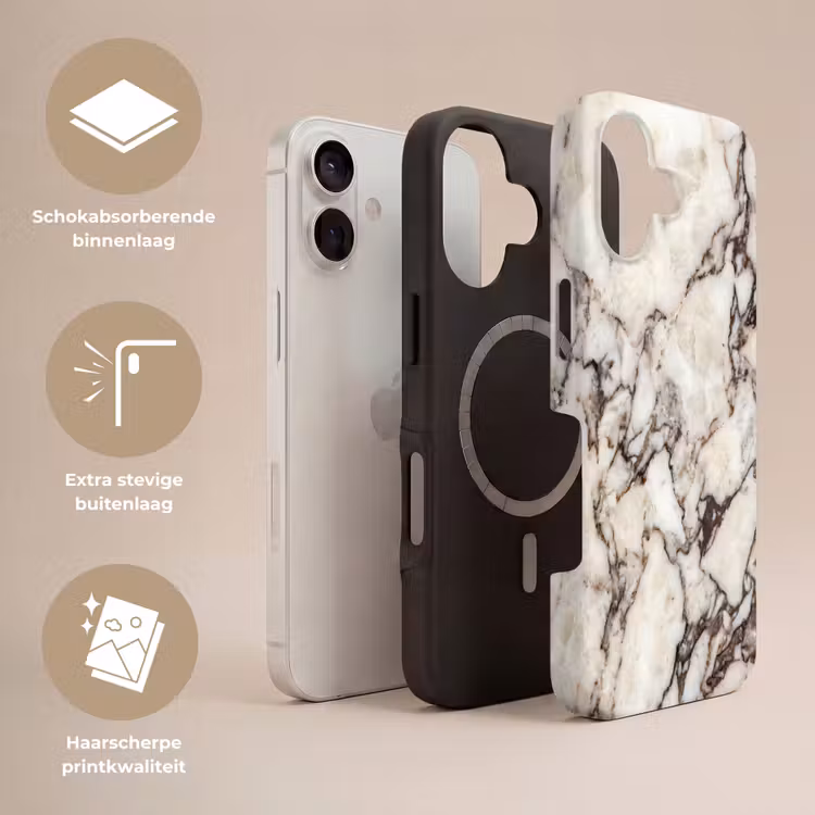 Telefoonhoesje Toughcase - Marmer - Textuur - Abstract - Wit - Bruin — 3