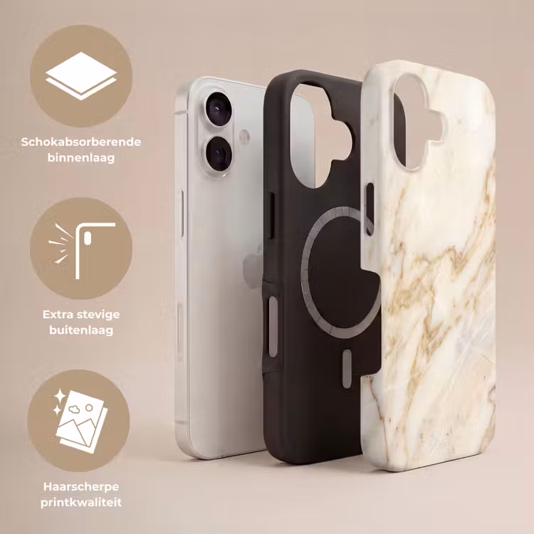 Telefoonhoesje Toughcase - Marmer - Ader - Abstract - Wit - Goud — 3