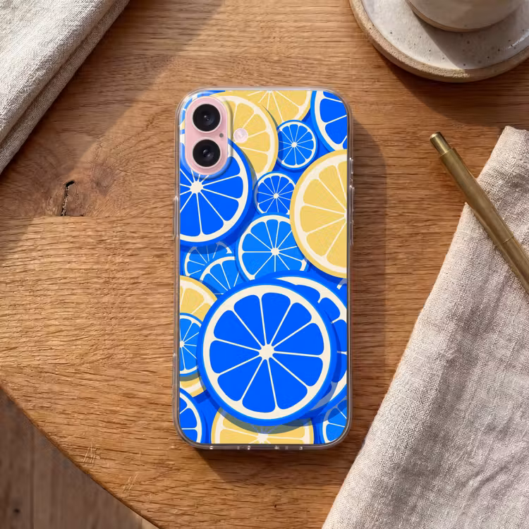 Telefoonhoesje - Fruit - Schijven - Patroon - Modern - Blauw - Geel — 2