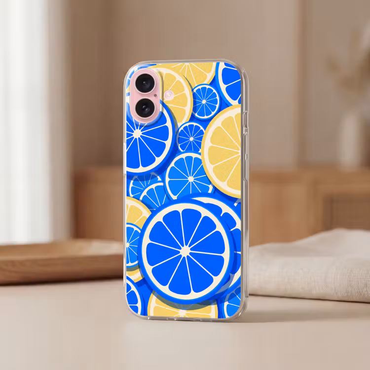 Telefoonhoesje - Fruit - Schijven - Patroon - Modern - Blauw - Geel — 3