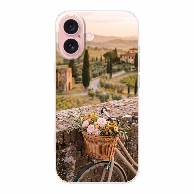 Telefoonhoesje - Fiets - Bloemen - Toscane - Landschap - Roze — 1