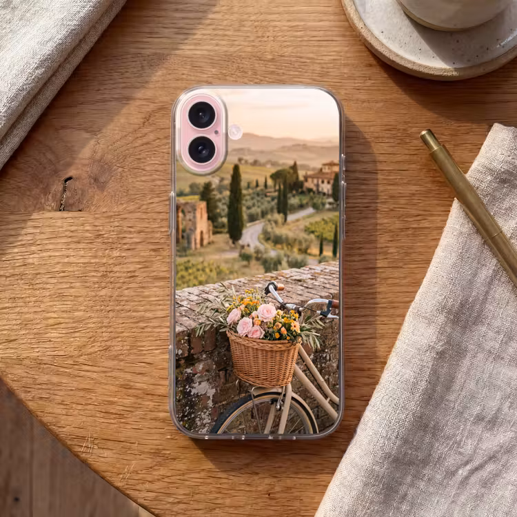 Telefoonhoesje - Fiets - Bloemen - Toscane - Landschap - Roze — 2