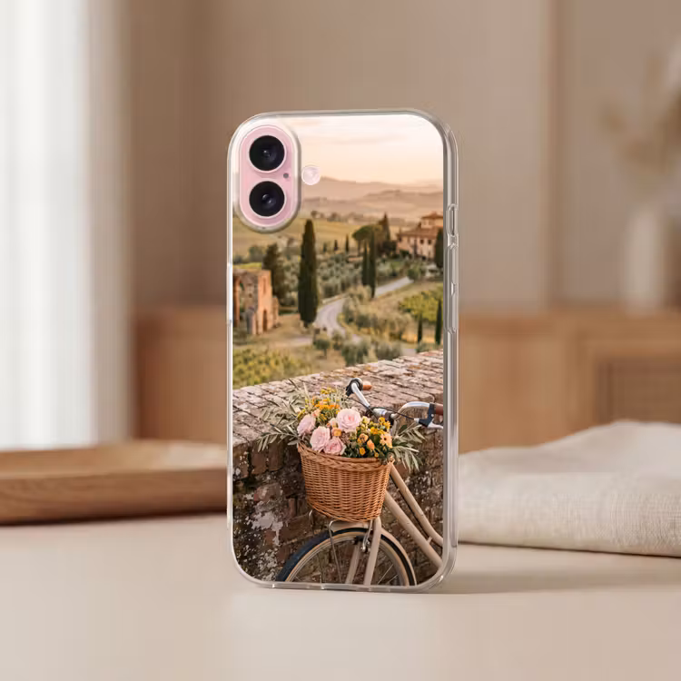 Telefoonhoesje - Fiets - Bloemen - Toscane - Landschap - Roze — 3