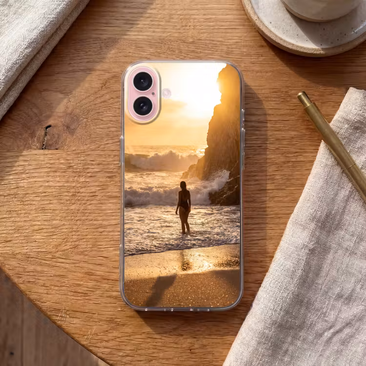 Telefoonhoesje - Mensen - Oceaan - Zonsondergang - Kust - Goud — 2