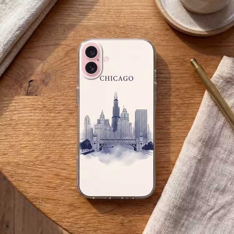 Telefoonhoesje - Stad - Skyline - Architectuur - Lijntekening - Blauw — 2