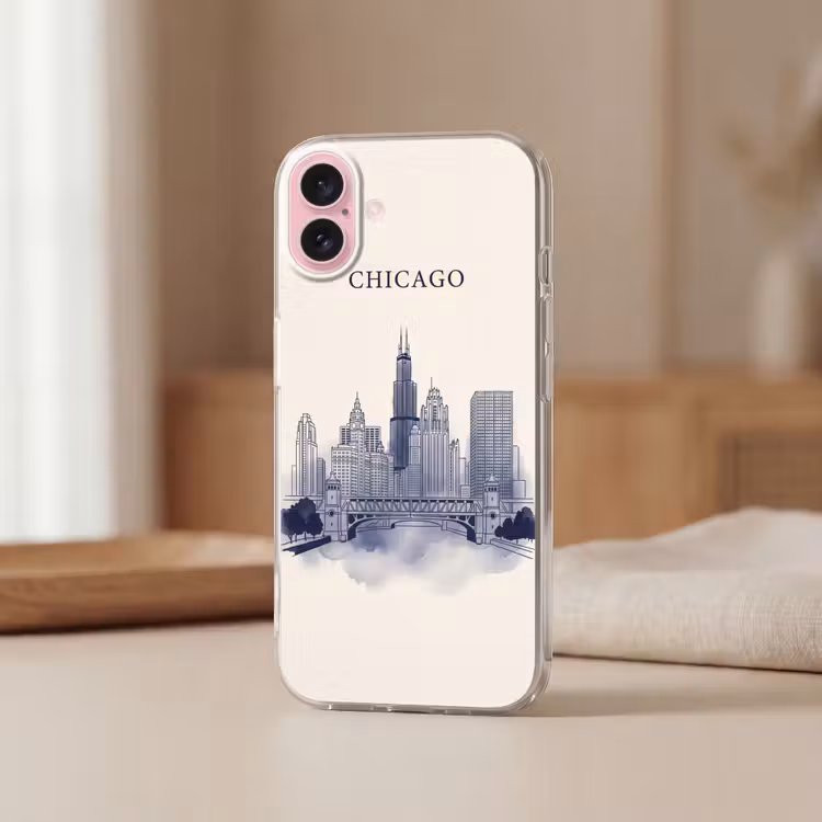 Telefoonhoesje - Stad - Skyline - Architectuur - Lijntekening - Blauw — 3