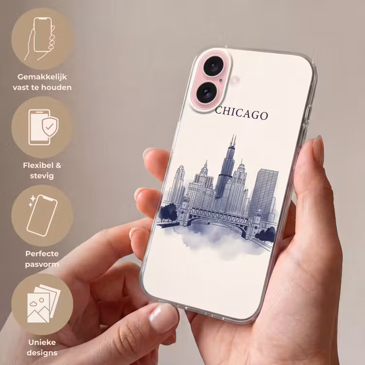 Telefoonhoesje - Stad - Skyline - Architectuur - Lijntekening - Blauw — 4