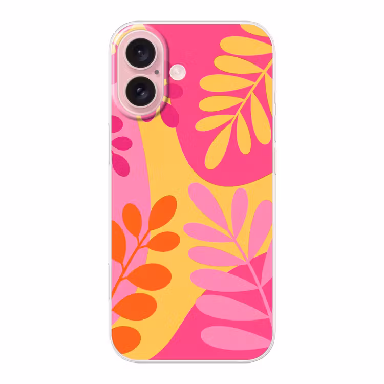 Telefoonhoesje - Natuur - Bladeren - Abstract - Roze - Geel — 1