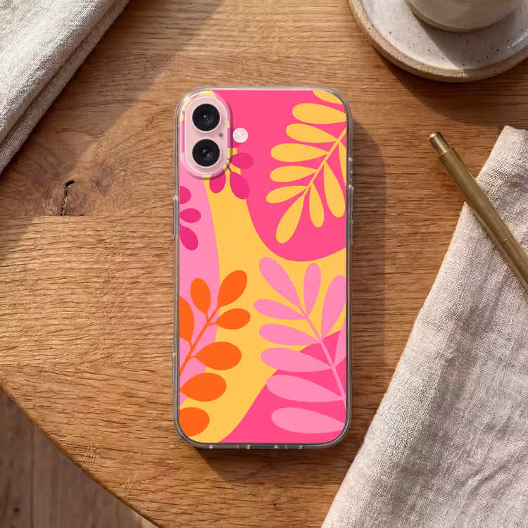 Telefoonhoesje - Natuur - Bladeren - Abstract - Roze - Geel — 2