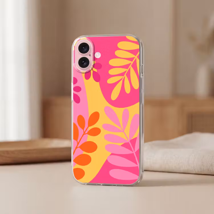 Telefoonhoesje - Natuur - Bladeren - Abstract - Roze - Geel — 3