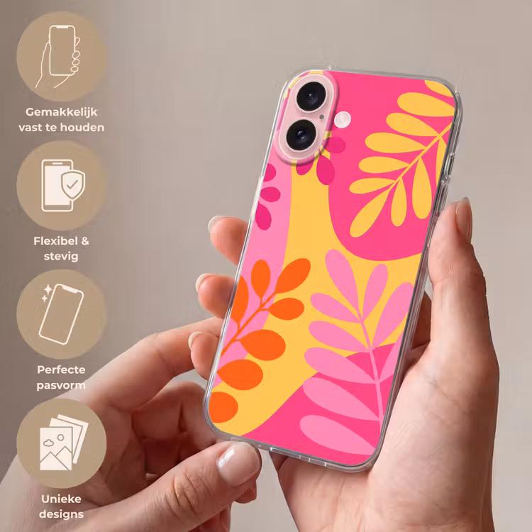 Telefoonhoesje - Natuur - Bladeren - Abstract - Roze - Geel — 4