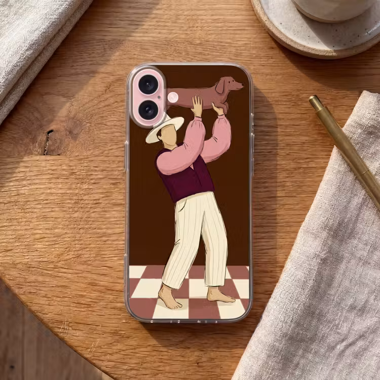 Telefoonhoesje - Mens - Hond - Dieren - Abstract - Roze — 2