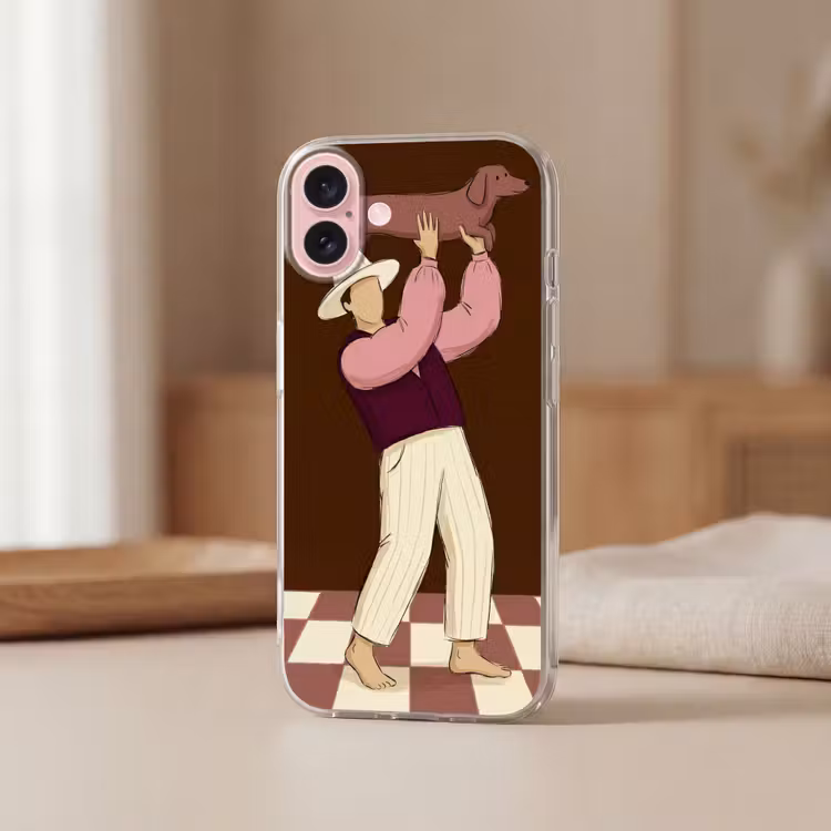 Telefoonhoesje - Mens - Hond - Dieren - Abstract - Roze — 3