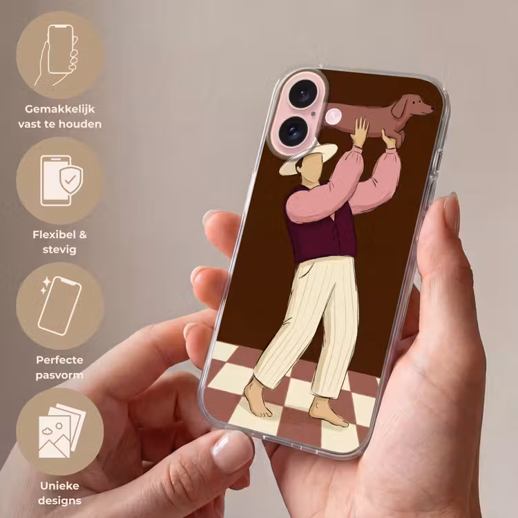 Telefoonhoesje - Mens - Hond - Dieren - Abstract - Roze — 4
