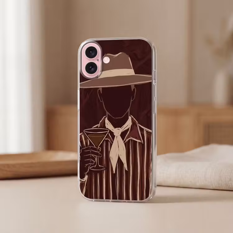 Telefoonhoesje - Mens - Hoed - Cocktail - Abstract - Bruin — 3