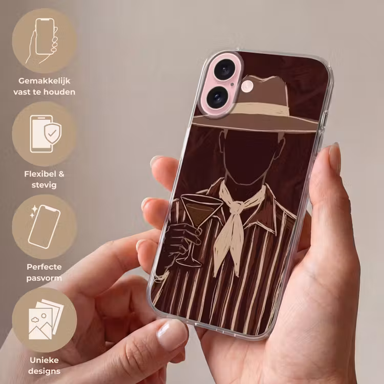 Telefoonhoesje - Mens - Hoed - Cocktail - Abstract - Bruin — 4