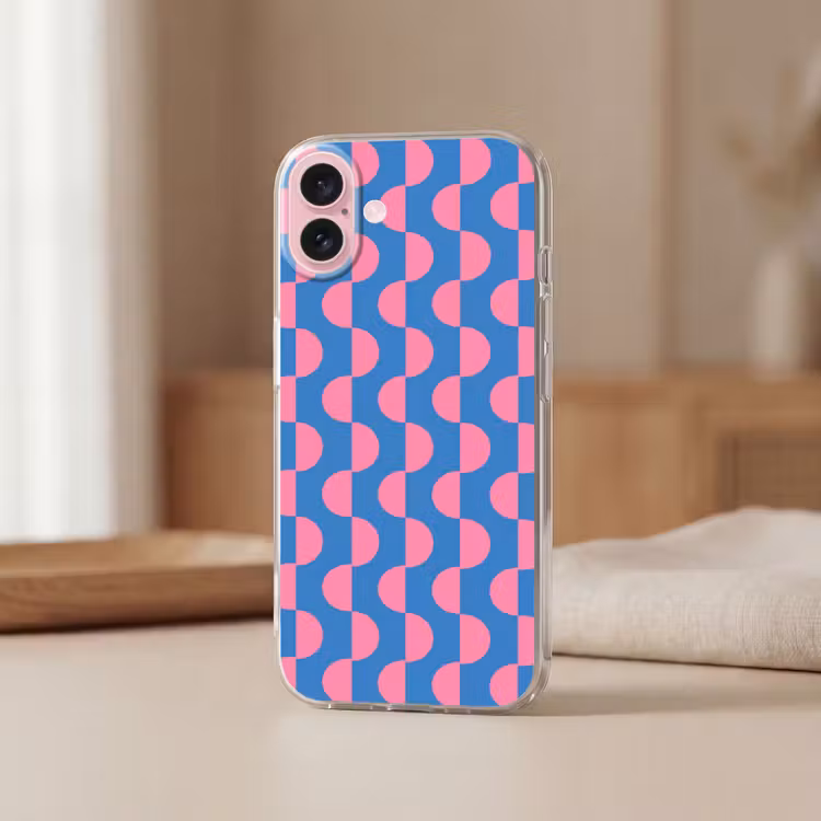 Telefoonhoesje - Patroon - Halve cirkels - Abstract - Modern - Roze - Blauw — 3