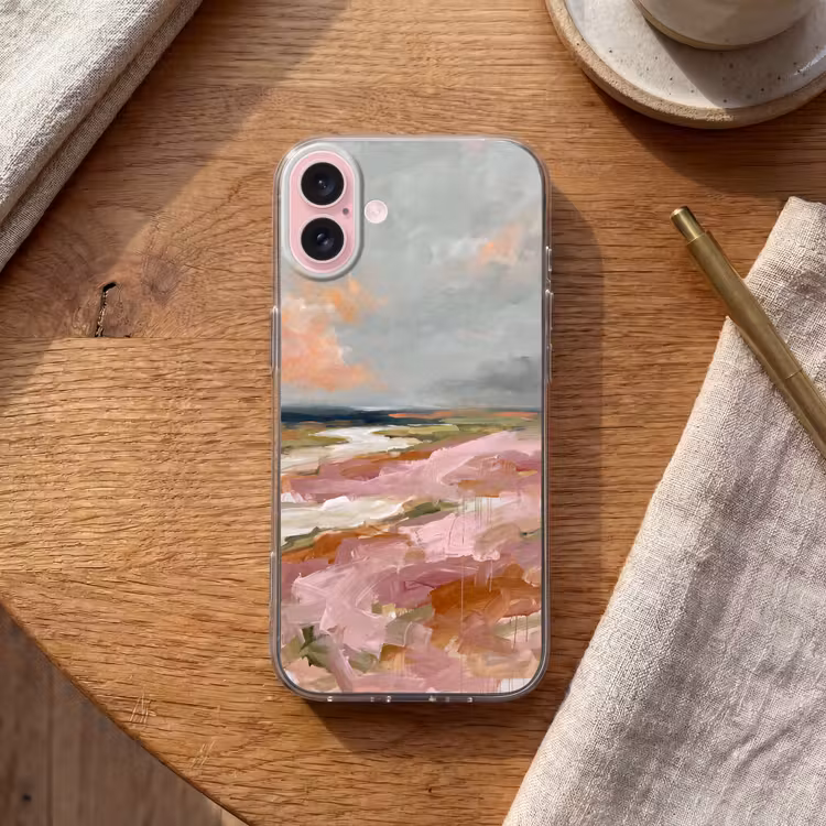 Telefoonhoesje - Landschap - Rivier - Abstract - Roze - Groen — 2
