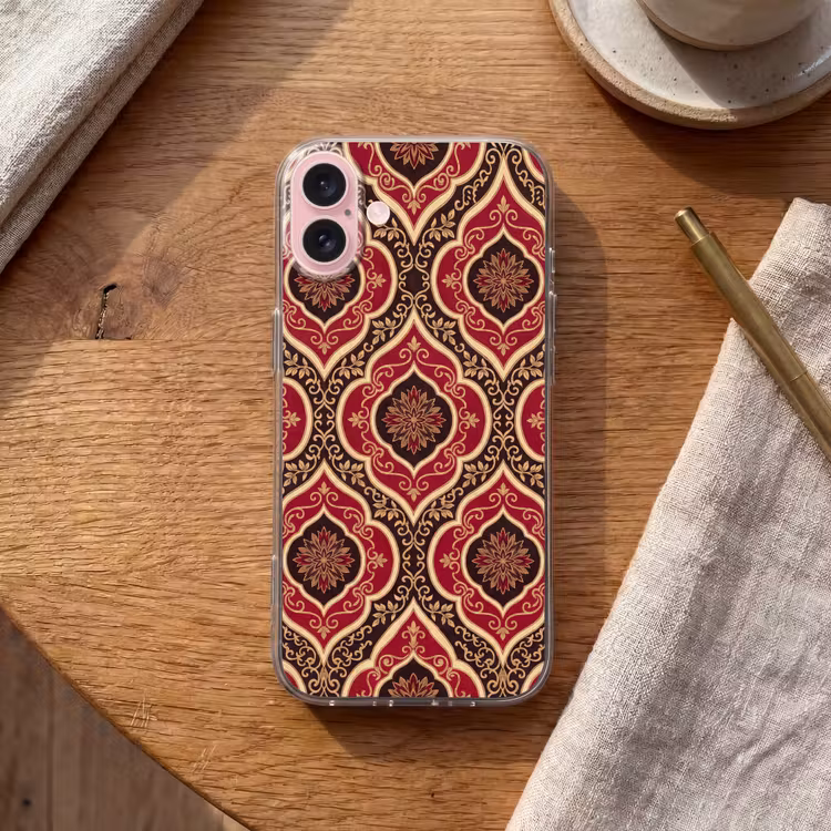Telefoonhoesje - Patroon - Ornament - Barok - Rood - Goud — 2