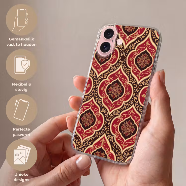 Telefoonhoesje - Patroon - Ornament - Barok - Rood - Goud — 4