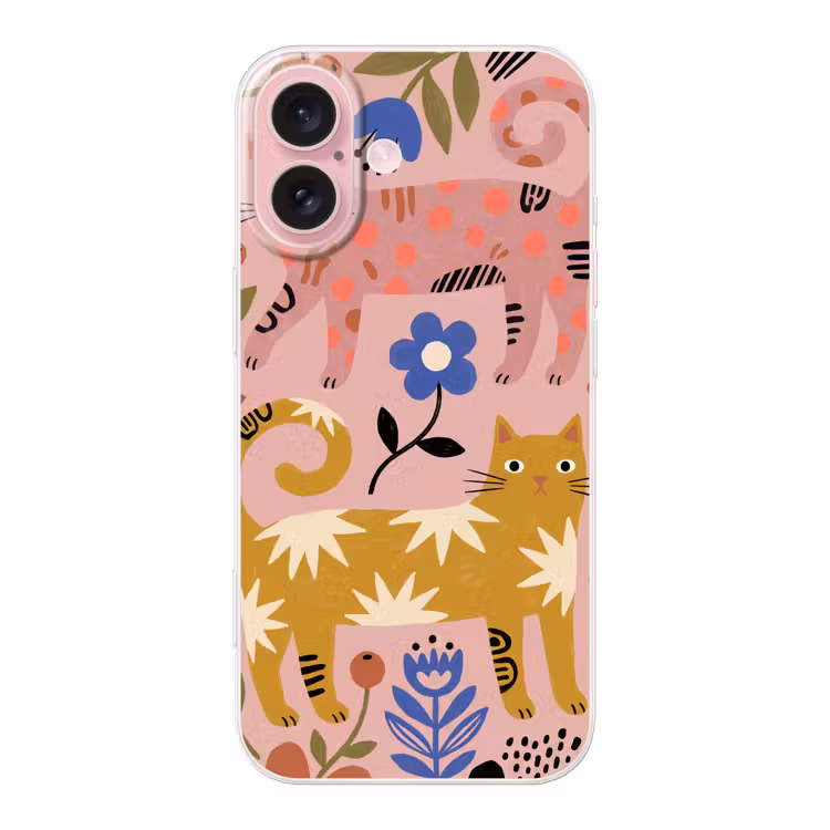 Telefoonhoesje - Kat - Bloemen - Dieren - Modern - Roze — 1
