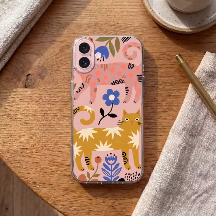 Telefoonhoesje - Kat - Bloemen - Dieren - Modern - Roze — 2