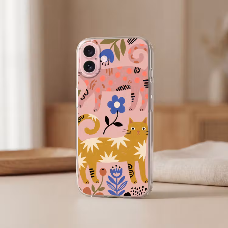 Telefoonhoesje - Kat - Bloemen - Dieren - Modern - Roze — 3