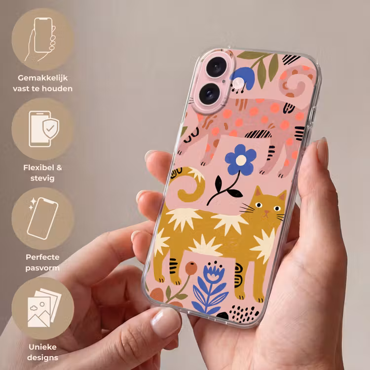 Telefoonhoesje - Kat - Bloemen - Dieren - Modern - Roze — 4