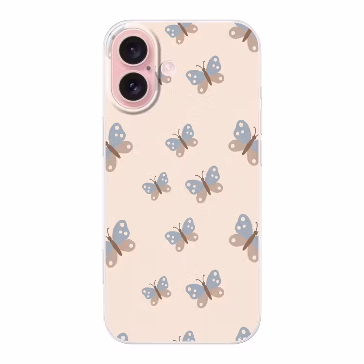Telefoonhoesje - Insect - Vlinderpatroon - Abstract - Blauw - Beige — 1