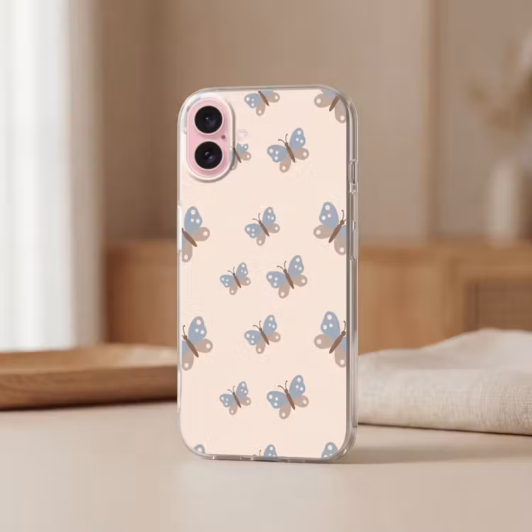 Telefoonhoesje - Insect - Vlinderpatroon - Abstract - Blauw - Beige — 3