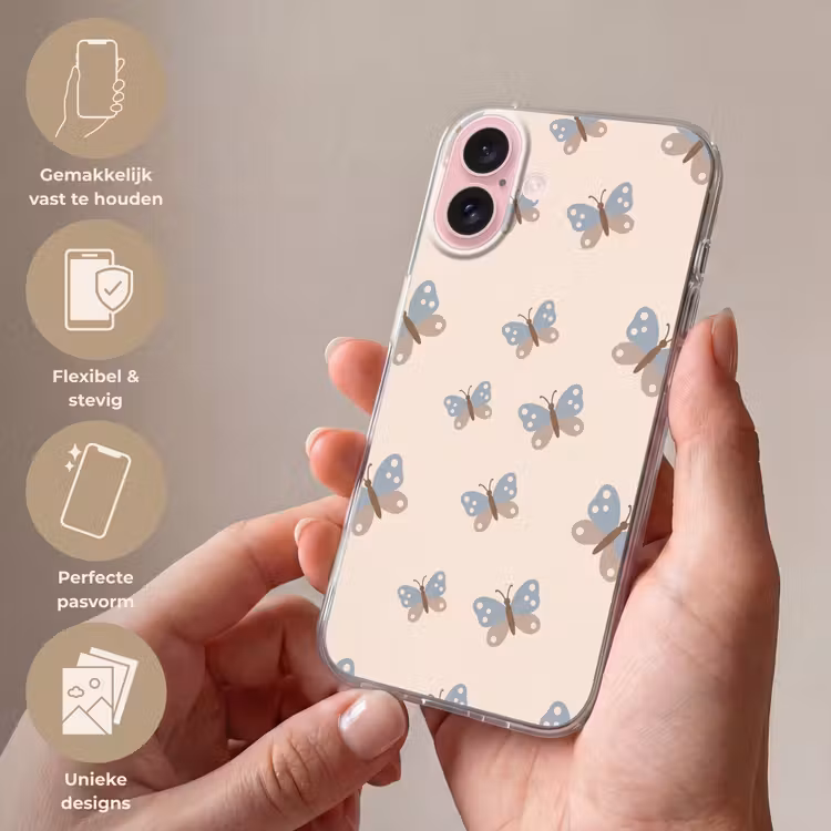 Telefoonhoesje - Insect - Vlinderpatroon - Abstract - Blauw - Beige — 4