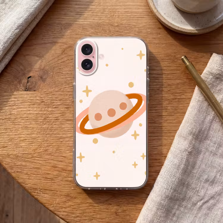 Telefoonhoesje - Planeet - Ringen - Ruimte - Illustratie - Beige — 2