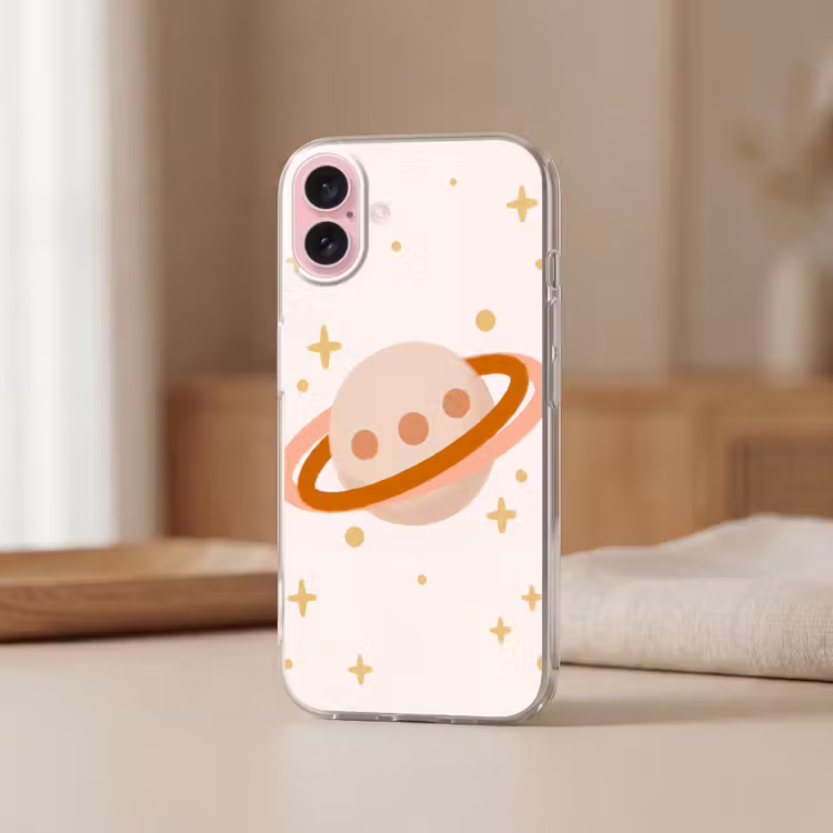 Telefoonhoesje - Planeet - Ringen - Ruimte - Illustratie - Beige — 3
