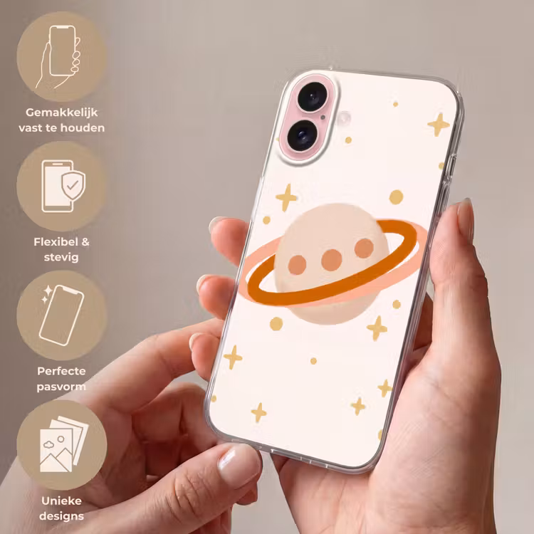 Telefoonhoesje - Planeet - Ringen - Ruimte - Illustratie - Beige — 4