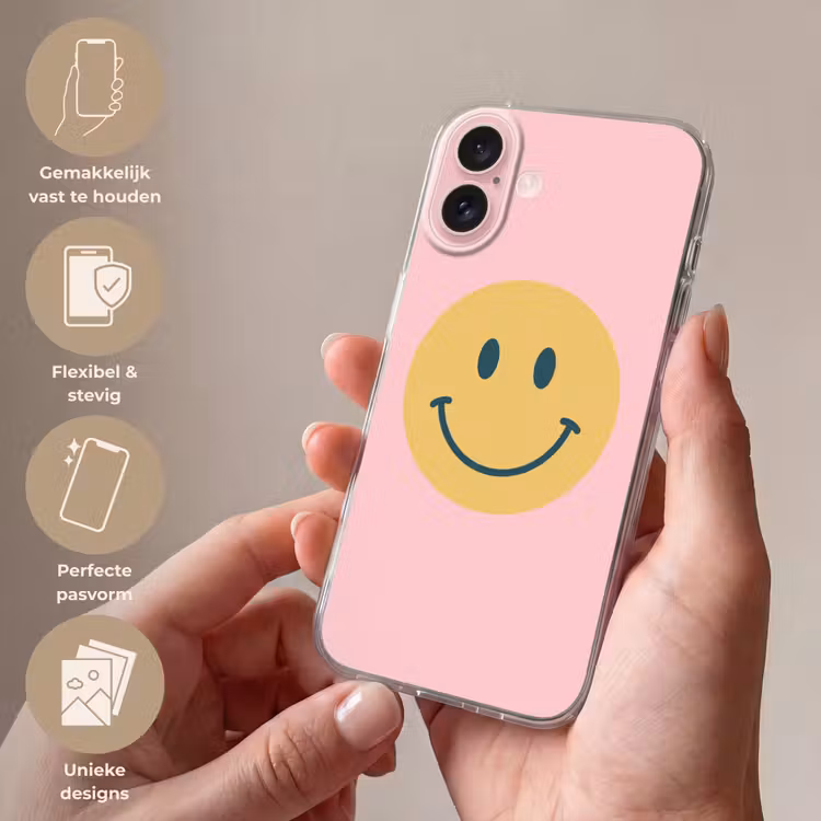 Telefoonhoesje - Smiley - Geel - Roze - Symbool - Minimalistisch — 4