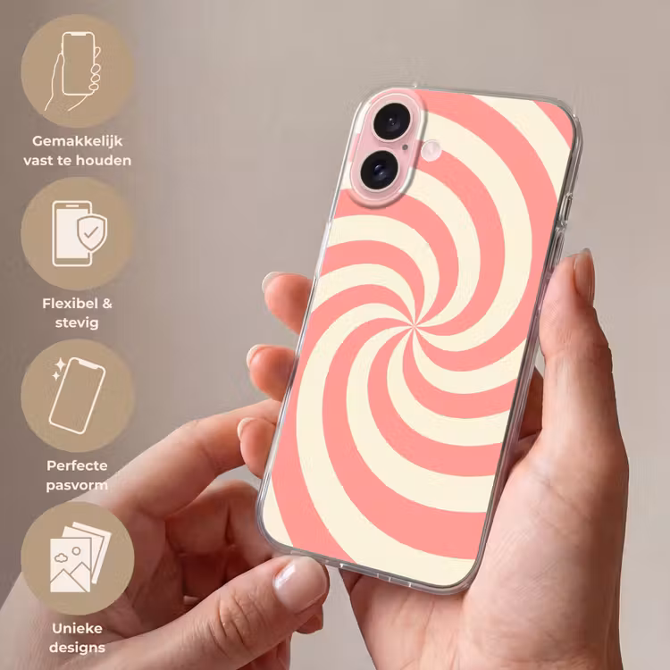 Telefoonhoesje - Spiraal - Patroon - Abstract - Roze - Beige — 4