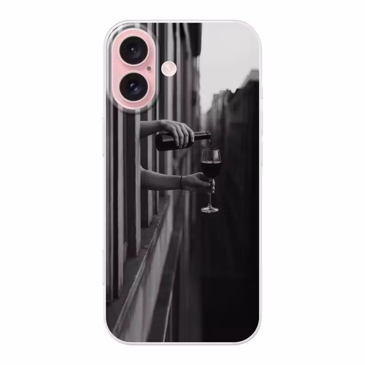 Telefoonhoesje - Wijnfles - Glas - Handen - Raam — 1