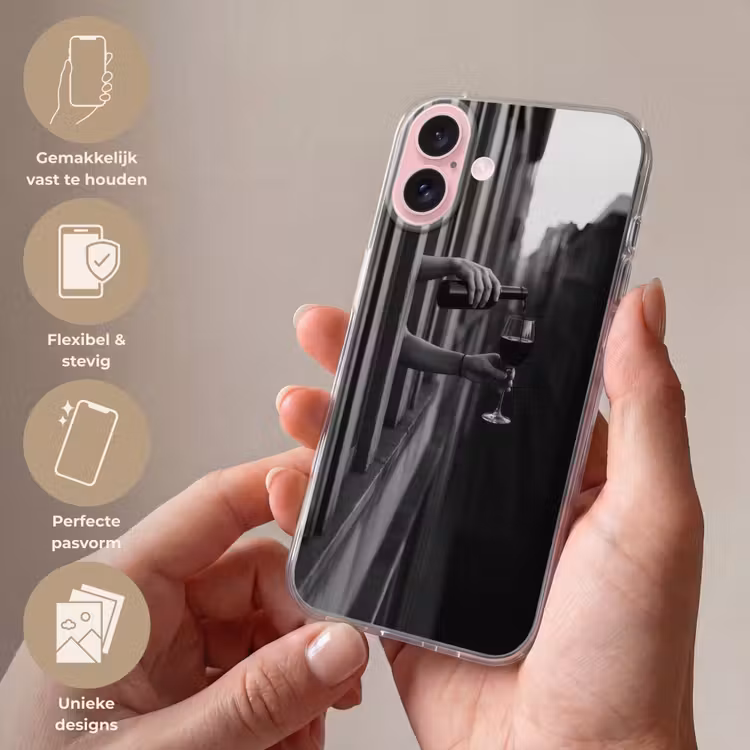 Telefoonhoesje - Wijnfles - Glas - Handen - Raam — 4