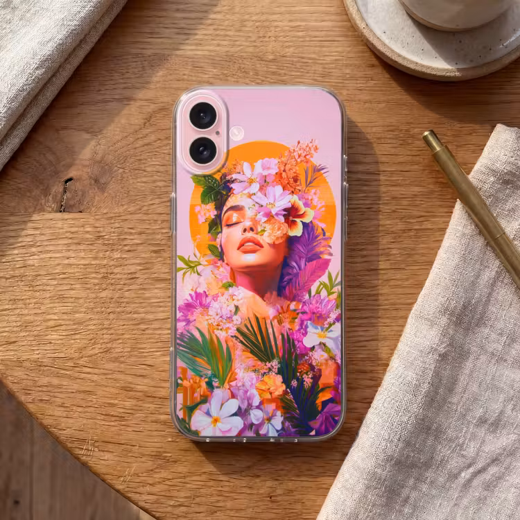Telefoonhoesje - Vrouw - Abstract - Cirkel - Bloemen — 2