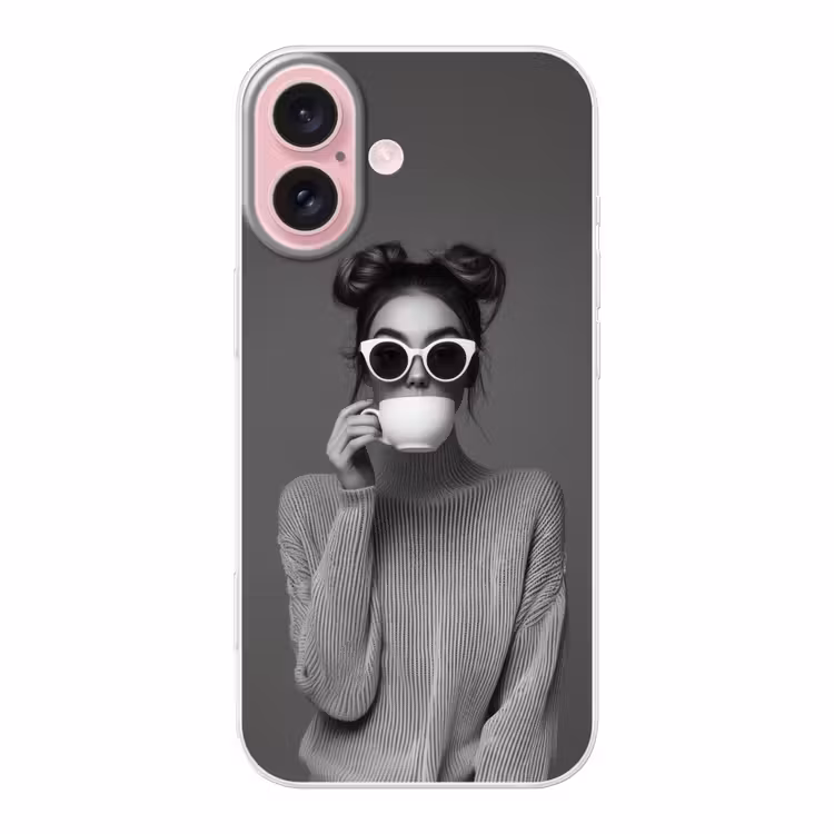 Telefoonhoesje - Vrouw - Koffie - Zwart - Wit — 1