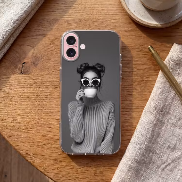 Telefoonhoesje - Vrouw - Koffie - Zwart - Wit — 2