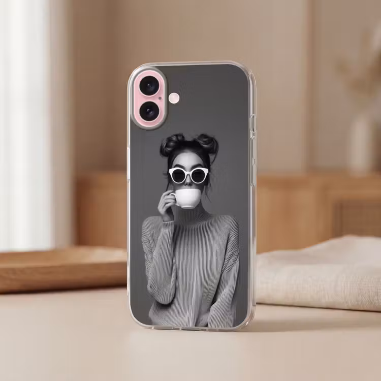 Telefoonhoesje - Vrouw - Koffie - Zwart - Wit — 3