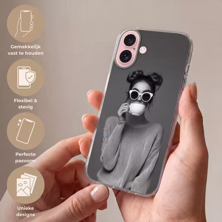 Telefoonhoesje - Vrouw - Koffie - Zwart - Wit — 4
