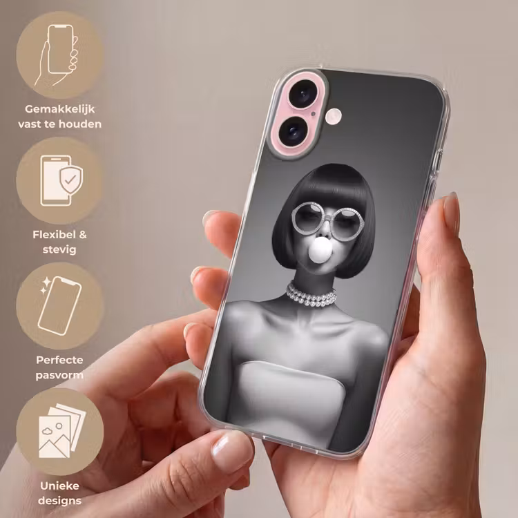 Telefoonhoesje - Vrouw - Zwart Wit - Ketting - Zonnebril — 4