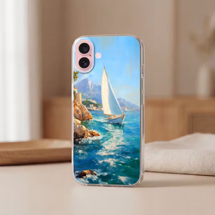 Telefoonhoesje - Zeilboot - Rotsen - Kust - Huizen — 3